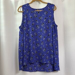 Anne Klein Periwinkle, black & white Floral Sleeveless high/low Top XL